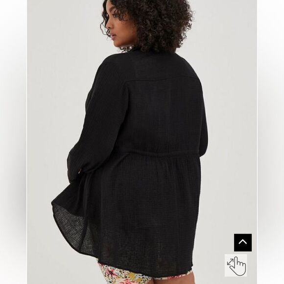 TORRID NEW NWT SIZE 2 2x 18 20 Textured Gauze Tie Waist 3rd Piece black shirt - Picture 2 of 7